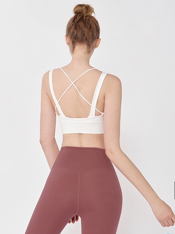 Solid Color Wrap Back Cross Sports Bra
