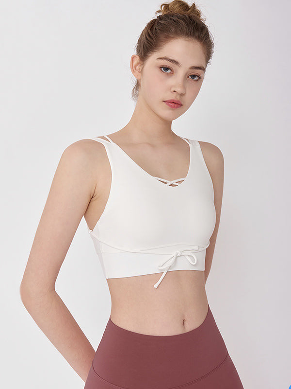 Solid Color Wrap Back Cross Sports Bra