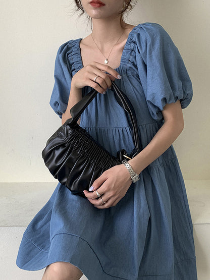 Fashion Solid Pleats Shoulder Bag