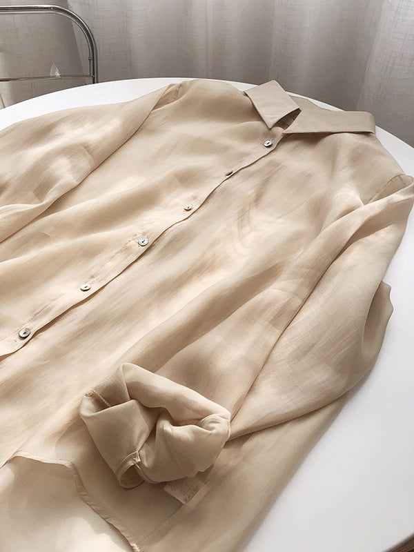 Original Sun-Protection Solid See-Through Blouse