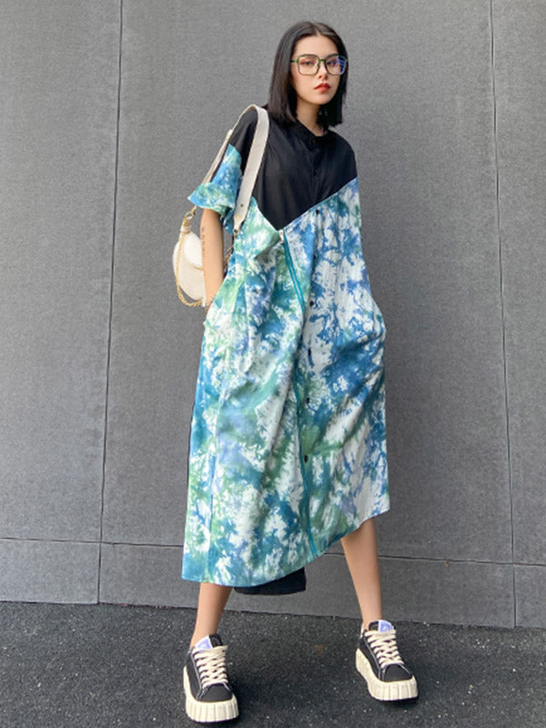 Original Irregularity Split-Joint Tie-Dyed Dress