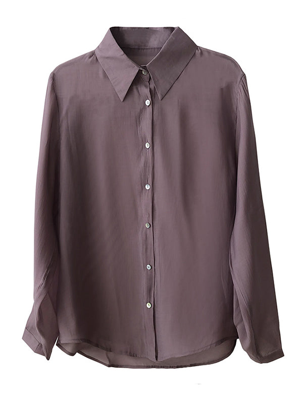 Original Sun-Protection Solid See-Through Blouse