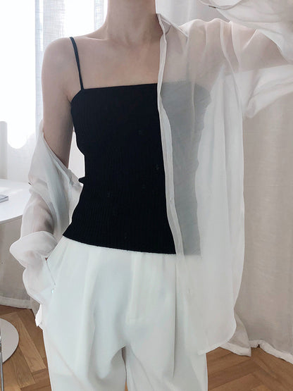 Original Sun-Protection Solid See-Through Blouse