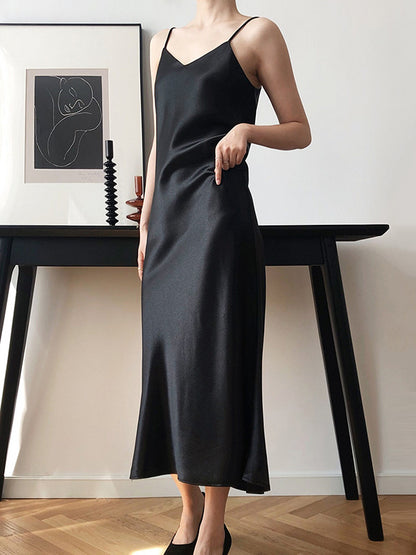 Original Solid V-Neck Suspender Dress