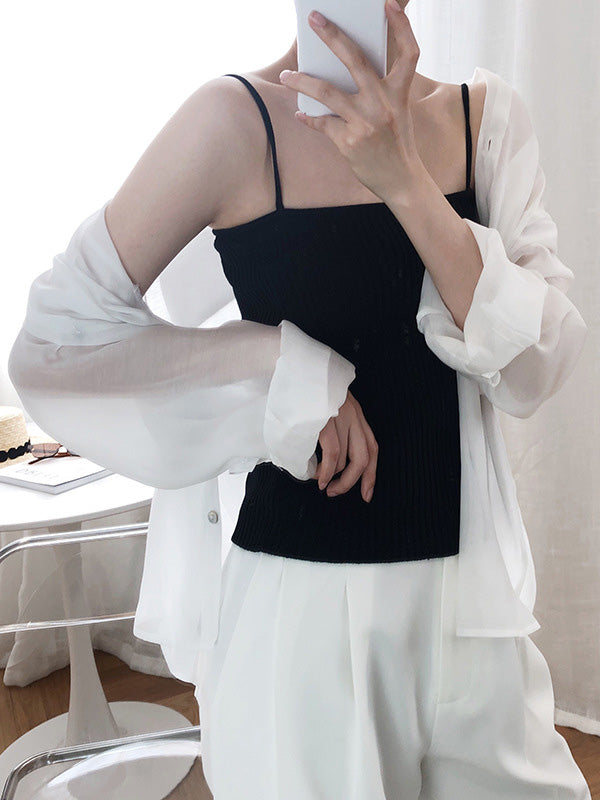 Original Sun-Protection Solid See-Through Blouse