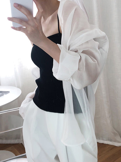 Original Sun-Protection Solid See-Through Blouse