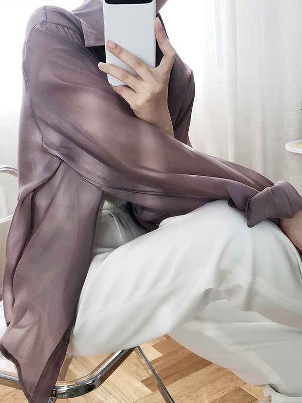 Original Sun-Protection Solid See-Through Blouse