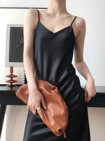 Original Solid V-Neck Suspender Dress