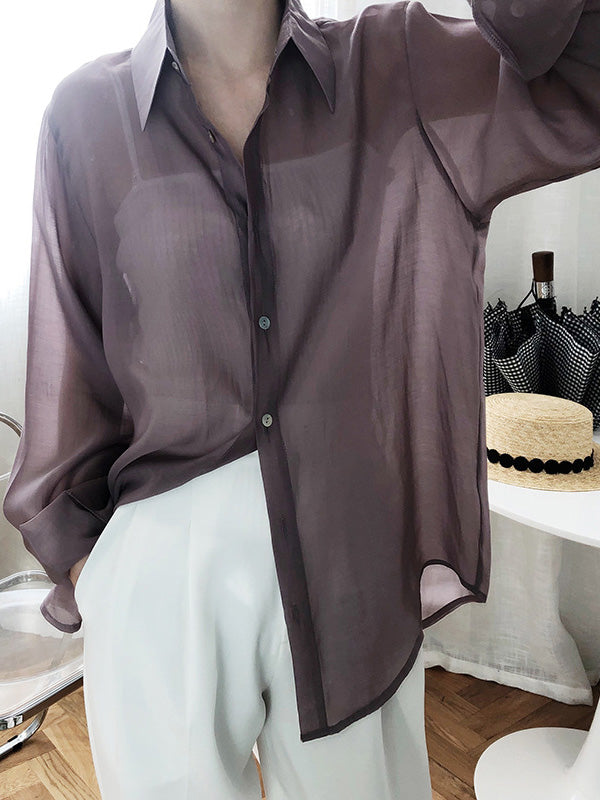Original Sun-Protection Solid See-Through Blouse