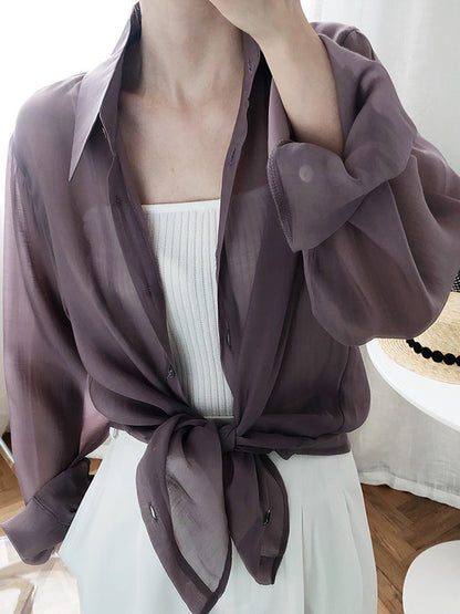 Original Sun-Protection Solid See-Through Blouse