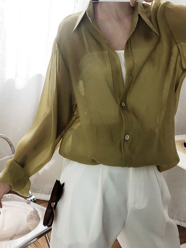 Original Sun-Protection Solid See-Through Blouse
