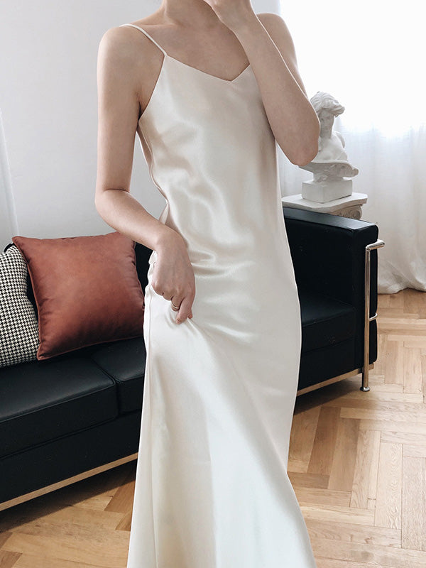 Original Solid V-Neck Suspender Dress