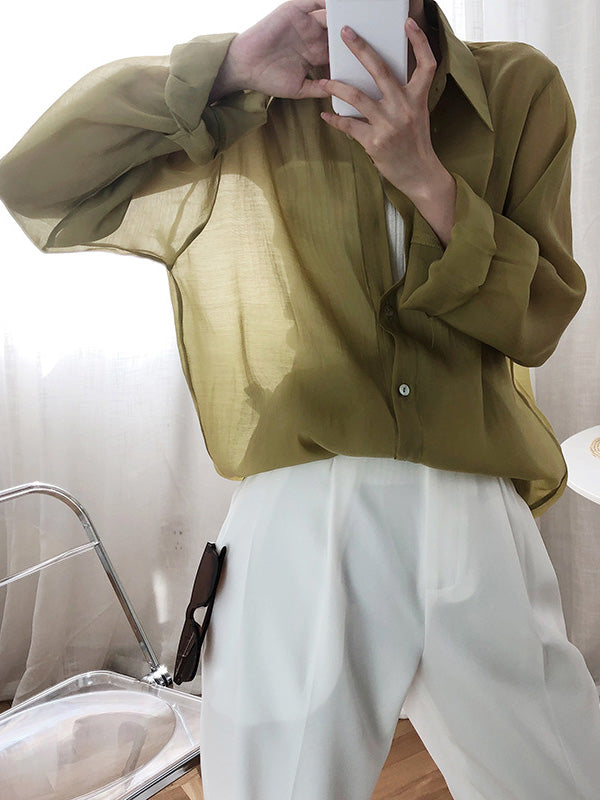 Original Sun-Protection Solid See-Through Blouse