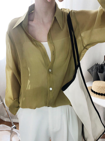 Original Sun-Protection Solid See-Through Blouse