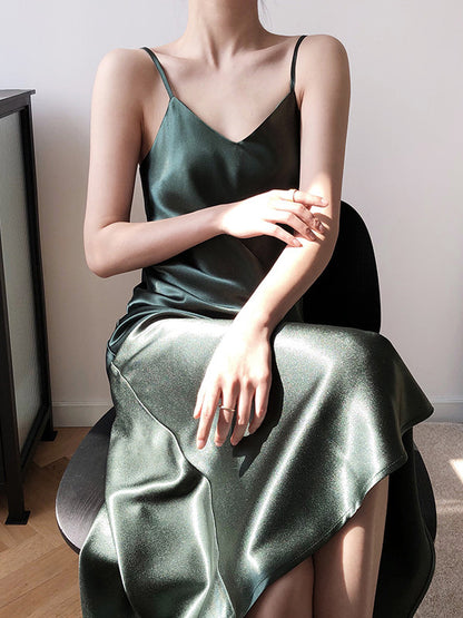 Original Solid V-Neck Suspender Dress