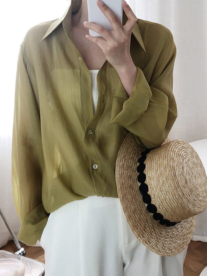 Original Sun-Protection Solid See-Through Blouse
