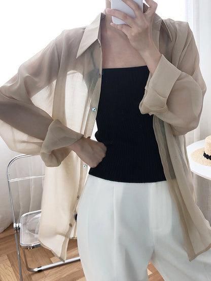 Original Sun-Protection Solid See-Through Blouse