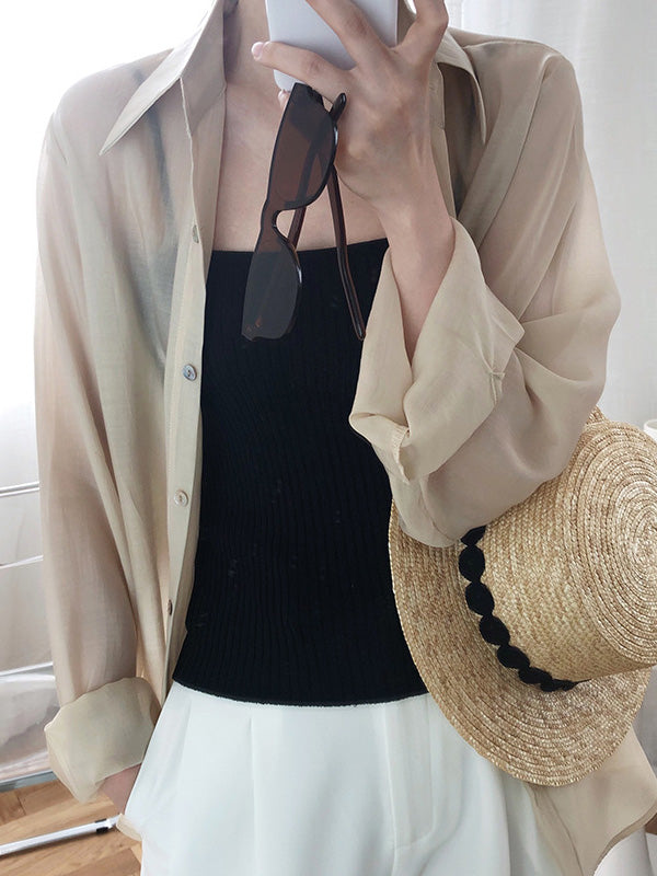Original Sun-Protection Solid See-Through Blouse
