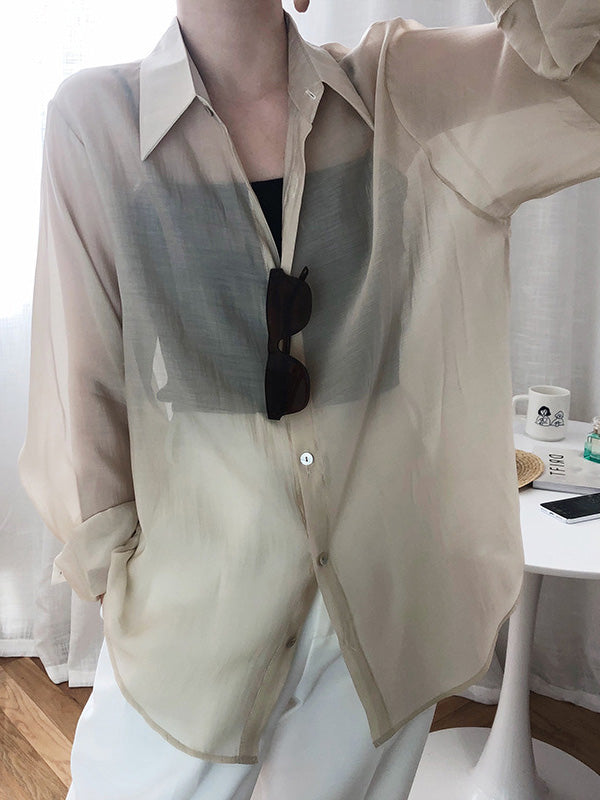 Original Sun-Protection Solid See-Through Blouse