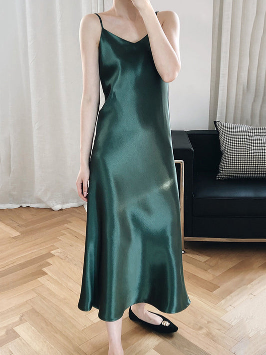 Original Solid V-Neck Suspender Dress
