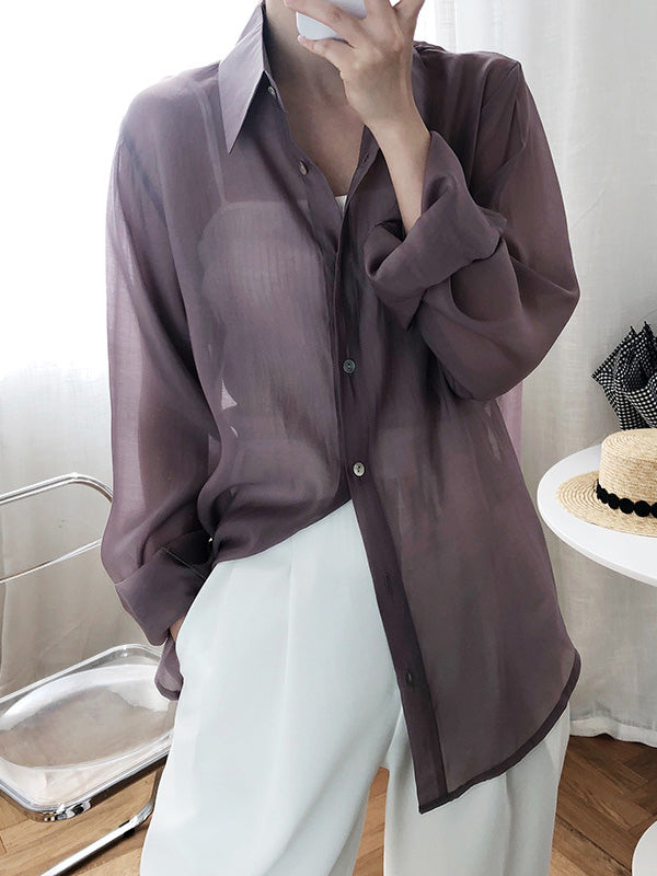Original Sun-Protection Solid See-Through Blouse