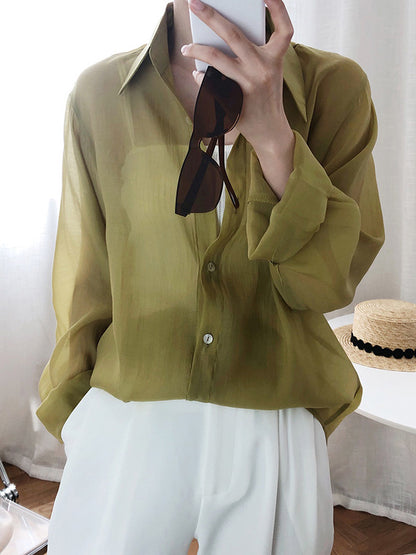 Original Sun-Protection Solid See-Through Blouse