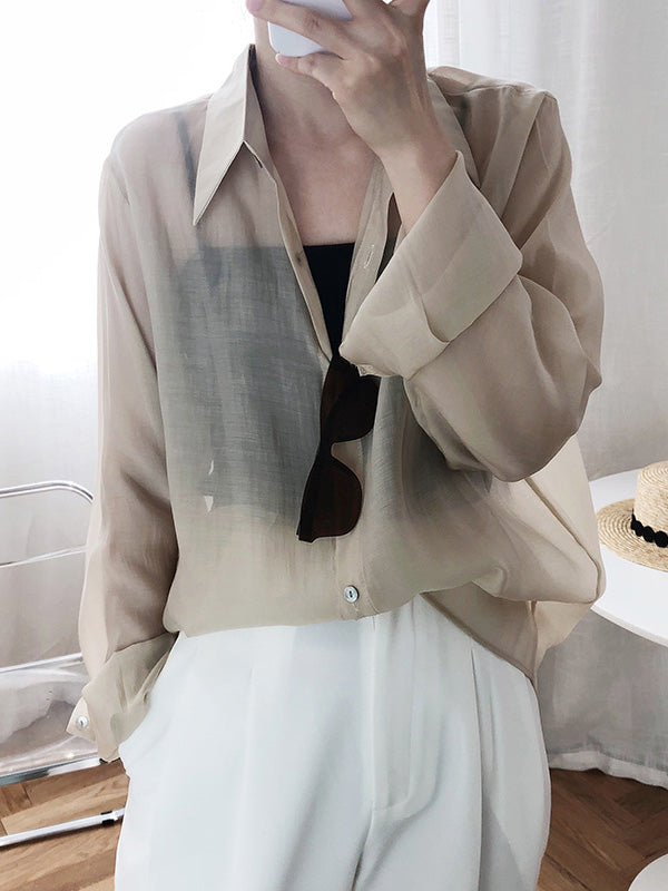 Original Sun-Protection Solid See-Through Blouse