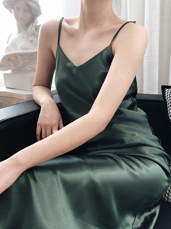 Original Solid V-Neck Suspender Dress