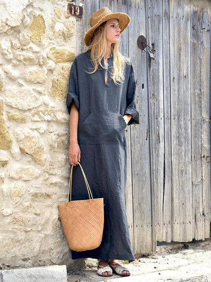 Simple Loose V-neck Split-side Maxi Dress