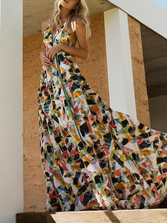 Spaghetti Sexy Backless Floral Maxi Dress