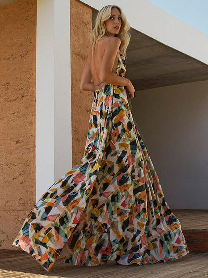 Spaghetti Sexy Backless Floral Maxi Dress
