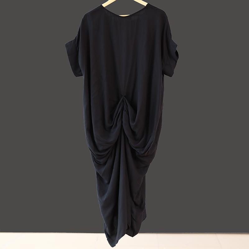 Summer Round Neck Short Sleeve Baggy Women Black Dress