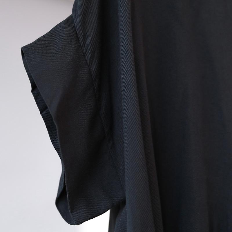 Summer Round Neck Short Sleeve Baggy Women Black Dress