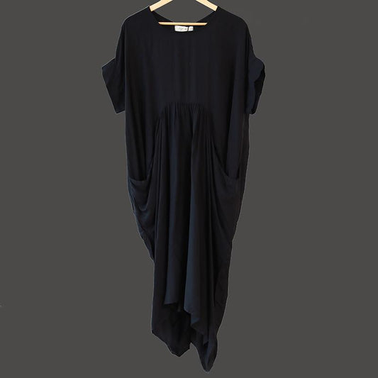 Summer Round Neck Short Sleeve Baggy Women Black Dress