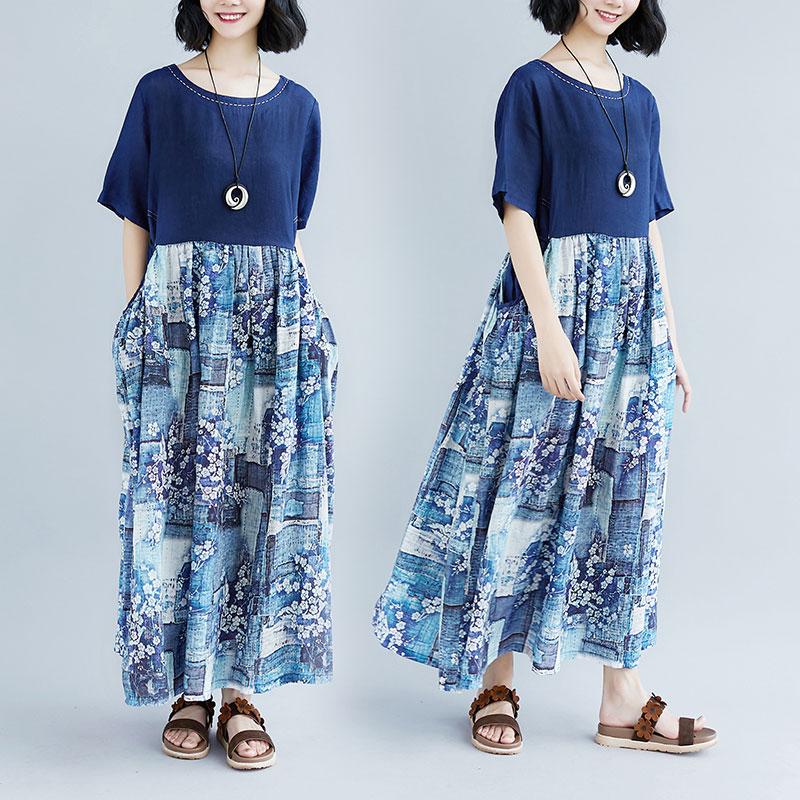 Lacing Summer Short Sleeve Casual Pockets Long Dress