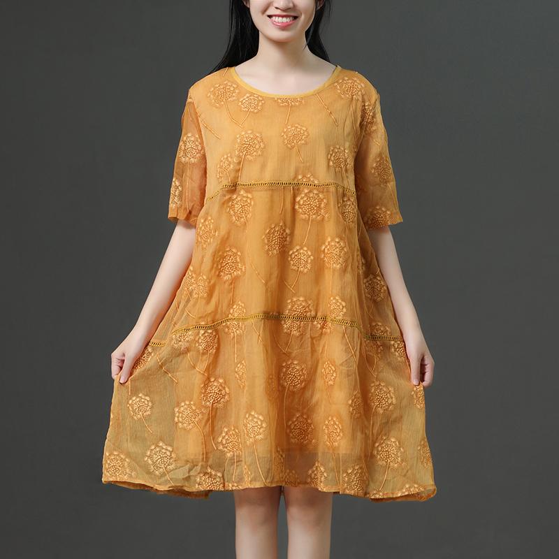 Round Neck Commuter Yellow Summer Dress