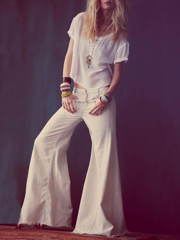 Retro White Jean Bell-bottom Pants