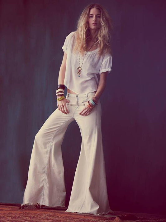 Retro White Jean Bell-bottom Pants