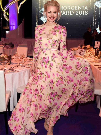 Pretty Bohemia Long-sleeve Split-Side Floral Maxi Dress