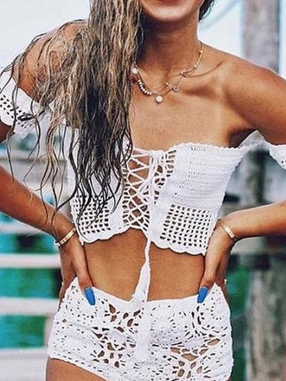 Sexy Two-Pieces Knitting Off Shoulder Bikini Swimwear