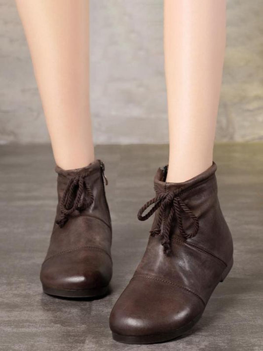 Vintage Lacing Zipper Low Heel Boots