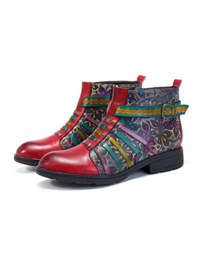Red Casual vintage ethnic style leather boots