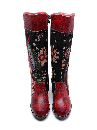 Casual vintage ethnic leather knee boots