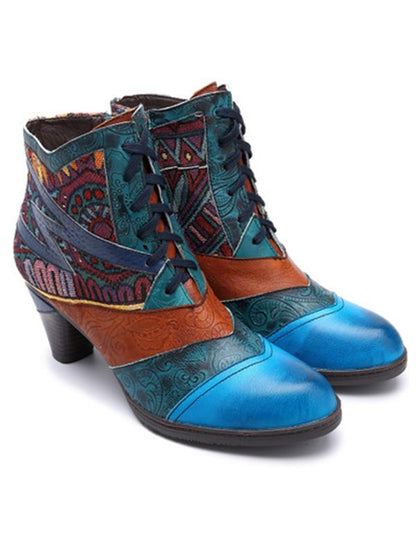 Stitching Jacquard Leather Boots