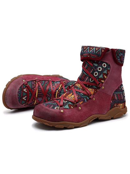 Outdoor leather comfortable flat women's boots