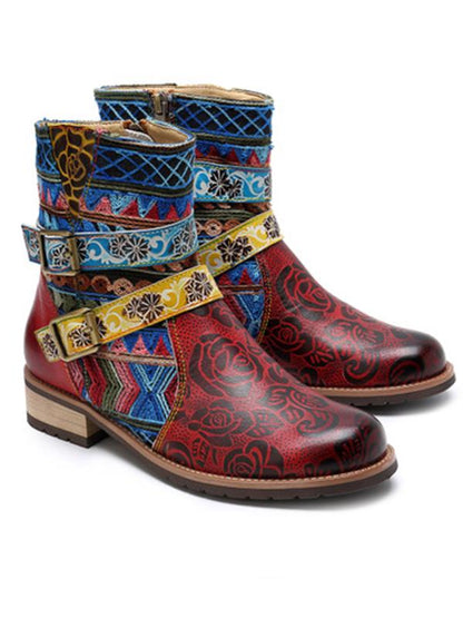 Bohemian new casual retro ethnic style leather boots