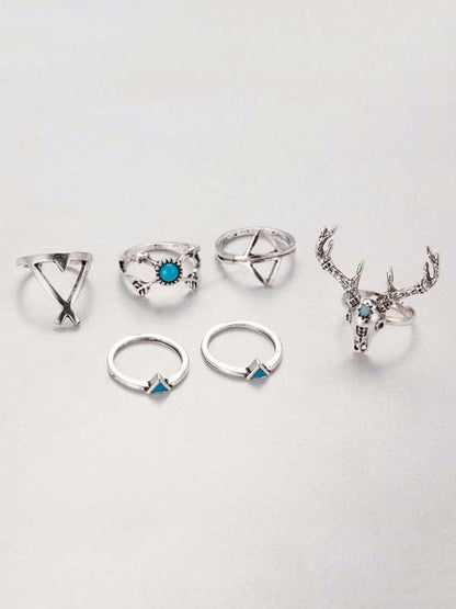 Gypsy 7PCS Elk Pattern Turquoise Rings Accessories