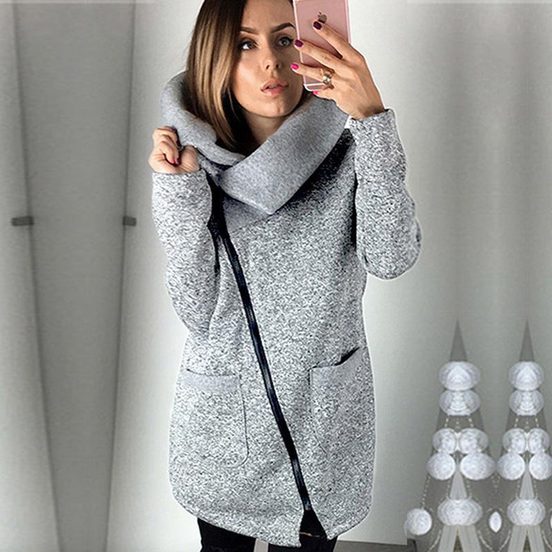 Women Spring Winter Zipped Sweatshirt Big Colar Coat