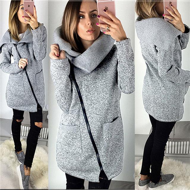 Women Spring Winter Zipped Sweatshirt Big Colar Coat