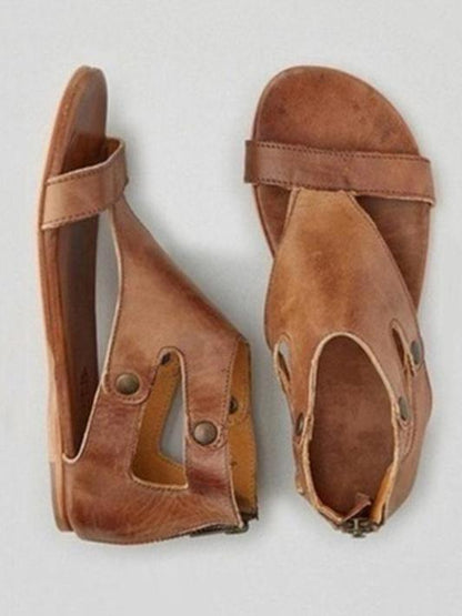Casual Open Flat Leather Sandals, Four Colors